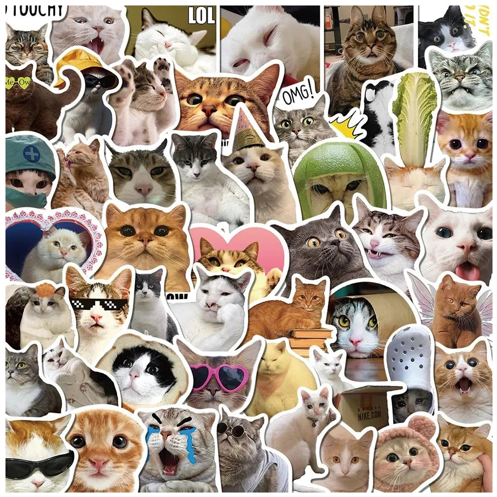 cute/funny bulk cat stickers :) [ 10/30/50PCS Kawaii Love Cat PVC Sticker Aesthetic Children's Decoration Scrapbooking Stationery School Supplies for Kids ]