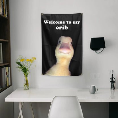 funny duck wall flag [ Welcome to My Crib Flag 2x3 Feet Funny Flags with 4 Shiny Brass Grommets for Tapestry Dorm Room Home College Decor ]